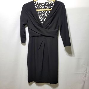 White House Black Market LBD Black Dress Womens 0 Animal Print Lining 3/4 Sleeve